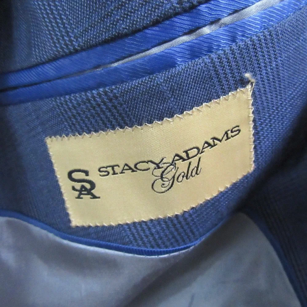 Stacy Adams Mens Sport Coat 40R‎ Slim Blue Glen Plaid Blazer Double Vent Modern